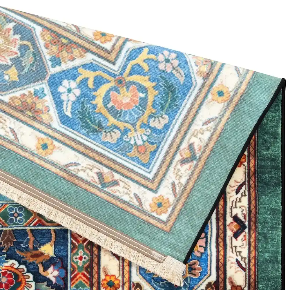 فرش ماشینی سنتی طرح 25cs0380 سبز 1000 شانه